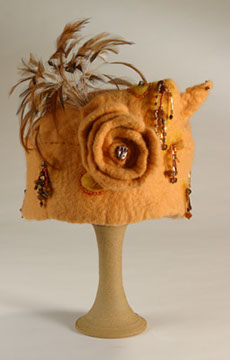 Felted Alpaca Hat w/feathers & beads